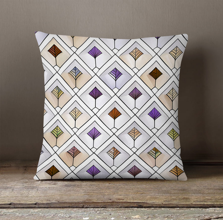 Beige and Purple Diamond Tile Pattern Throw Pillow Cover
