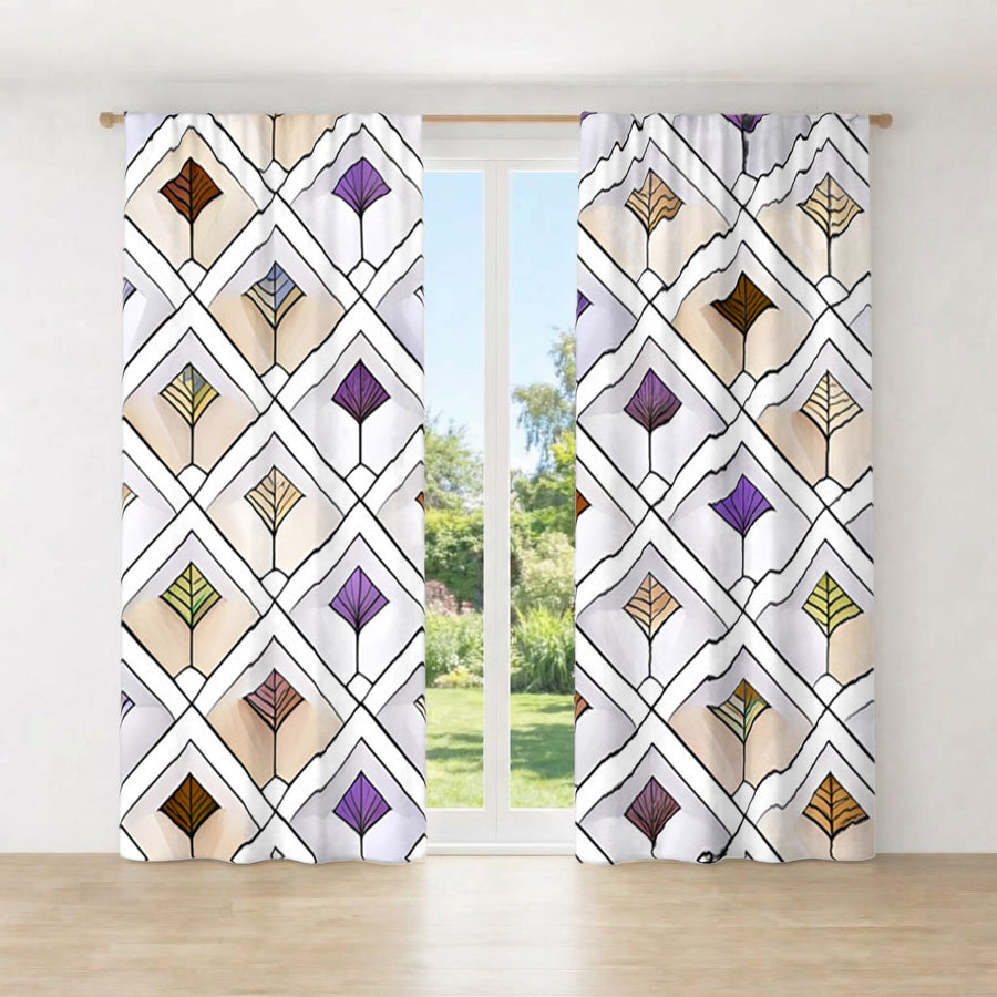 Beige and Purple Diamond Tile Pattern Window Curtain