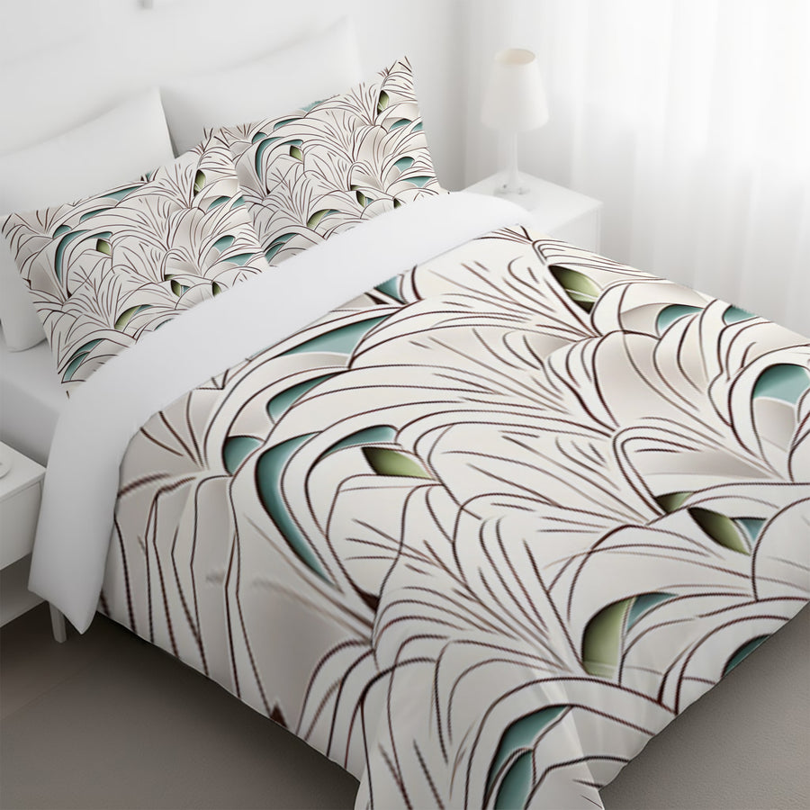 Beige Botanical Fan Leaf Pattern Duvet Cover
