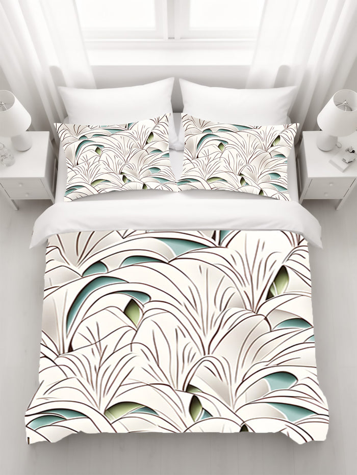 Beige Botanical Fan Leaf Pattern Duvet Cover