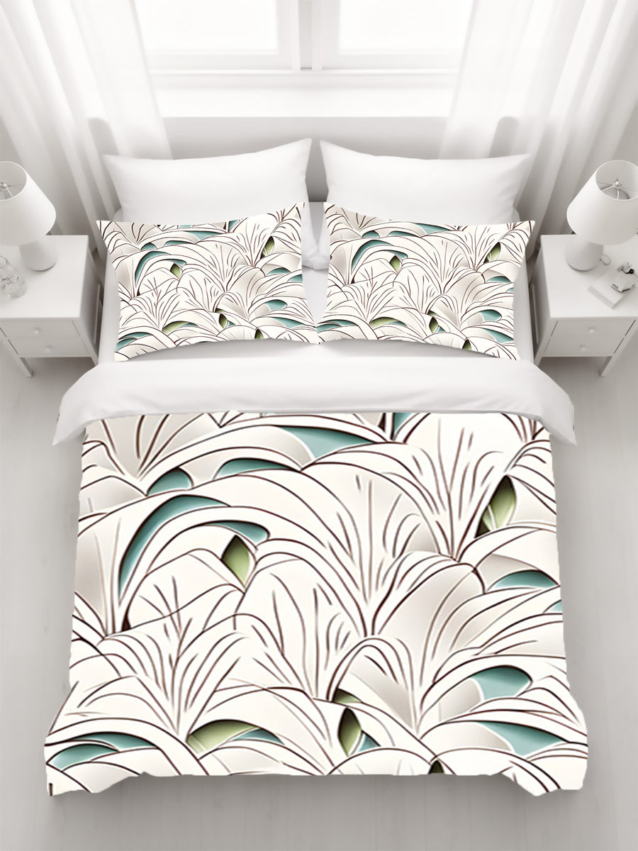Beige Botanical Fan Leaf Pattern Duvet Cover