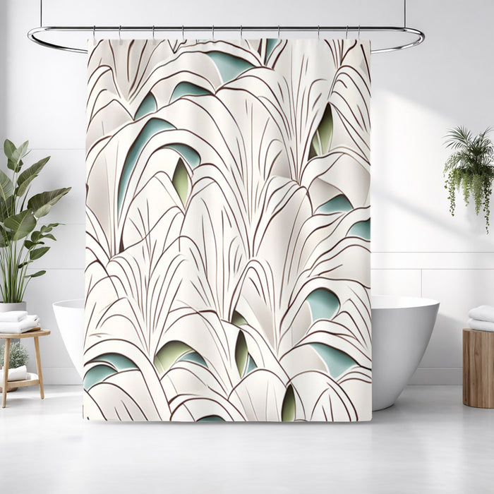 Beige Botanical Fan Leaf Pattern Shower Curtain