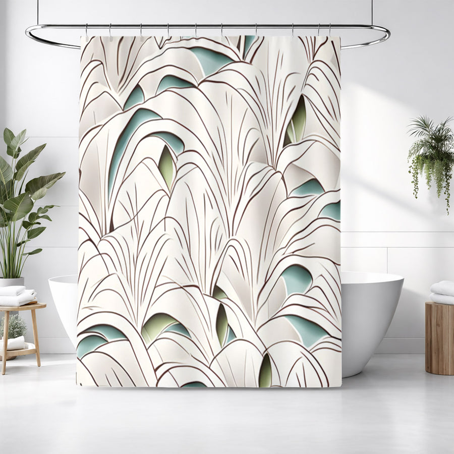 Beige Botanical Fan Leaf Pattern Shower Curtain