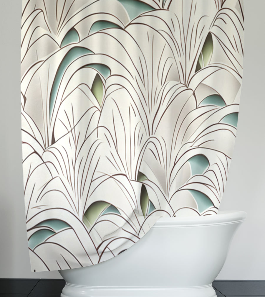Beige Botanical Fan Leaf Pattern Shower Curtain