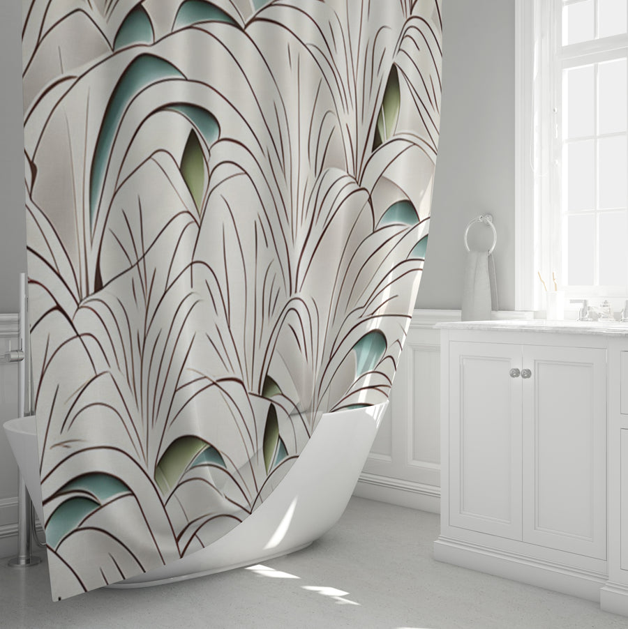Beige Botanical Fan Leaf Pattern Shower Curtain