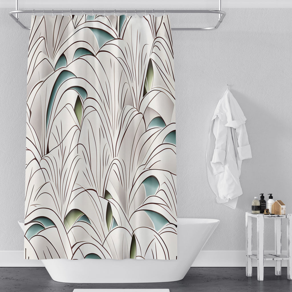 Abstract Art Deco Shower Curtains - Splashes of Blue Line Style Pattern - Deja Blue Studios