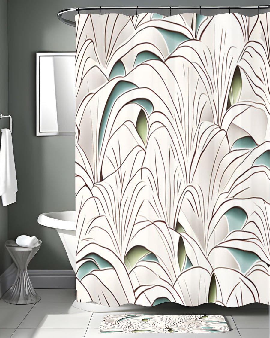 Beige Botanical Fan Leaf Pattern Shower Curtain