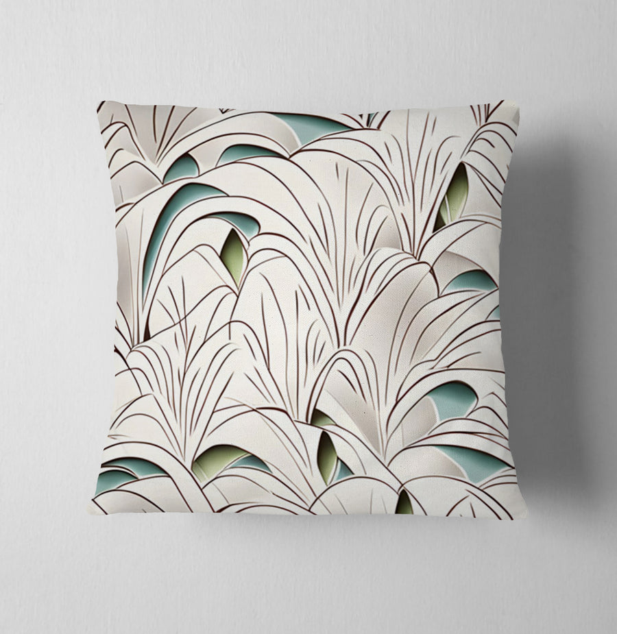 Beige Botanical Fan Leaf Pattern Throw Pillow Cover