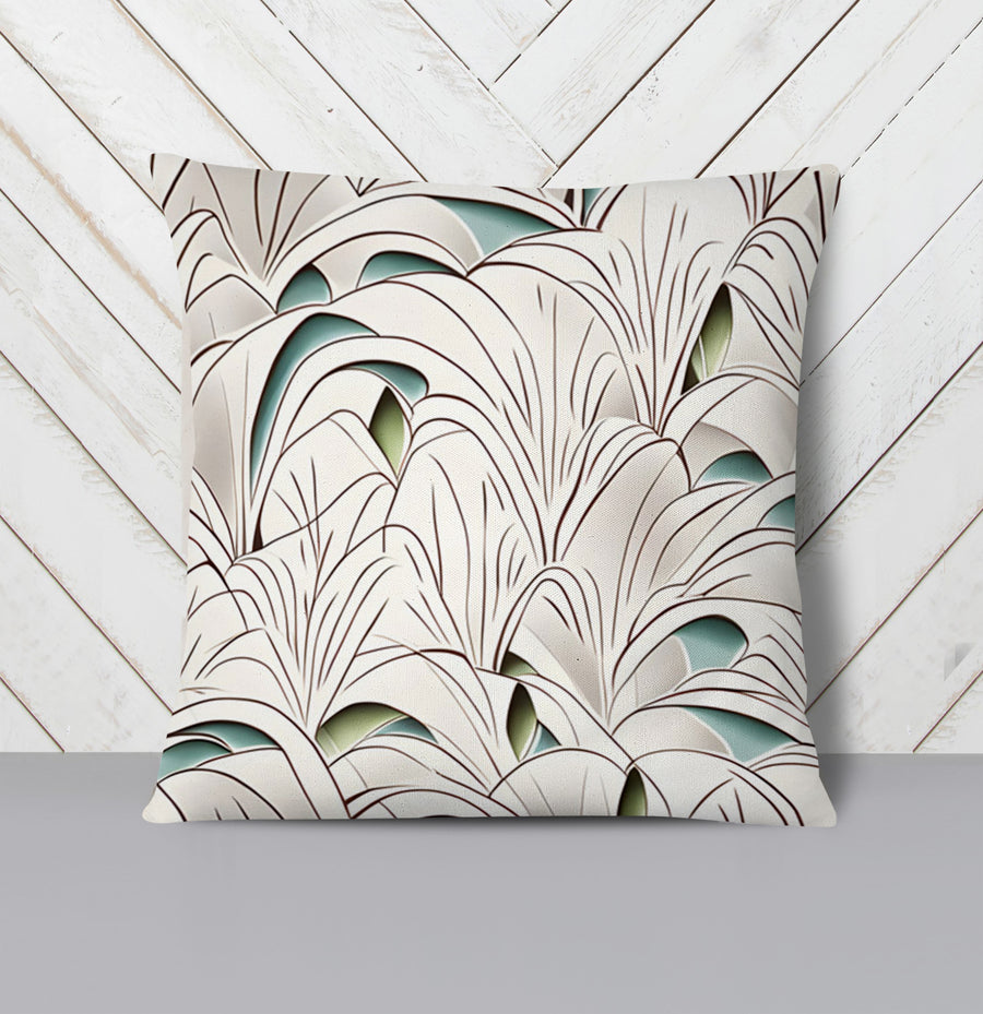 Beige Botanical Fan Leaf Pattern Throw Pillow Cover