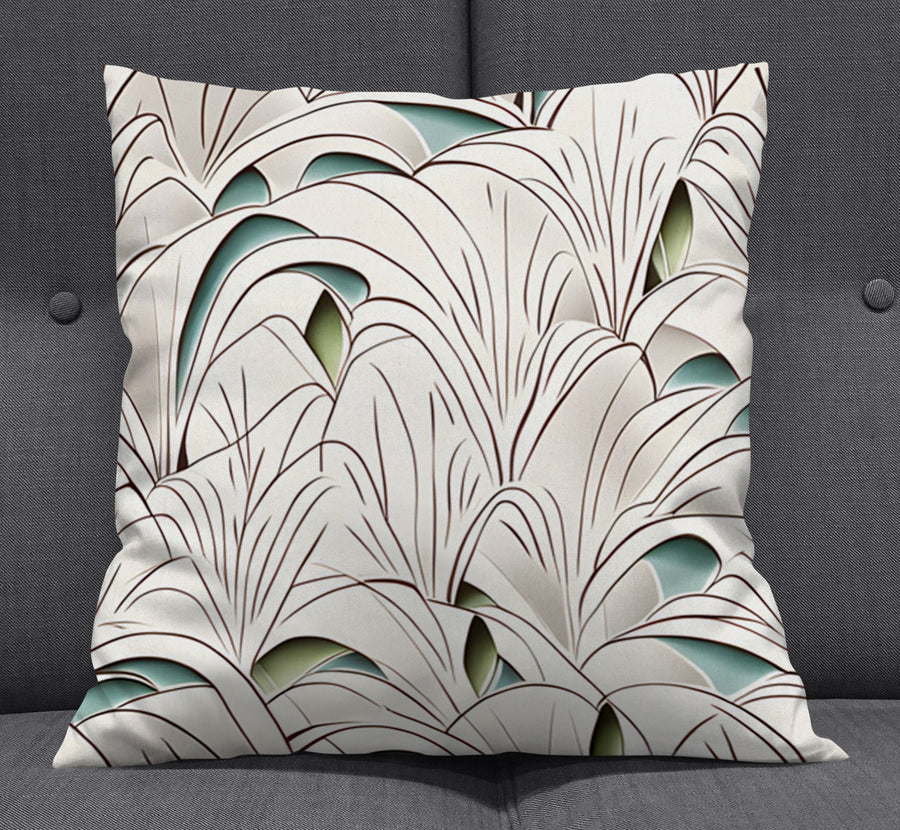 Beige Botanical Fan Leaf Pattern Throw Pillow Cover