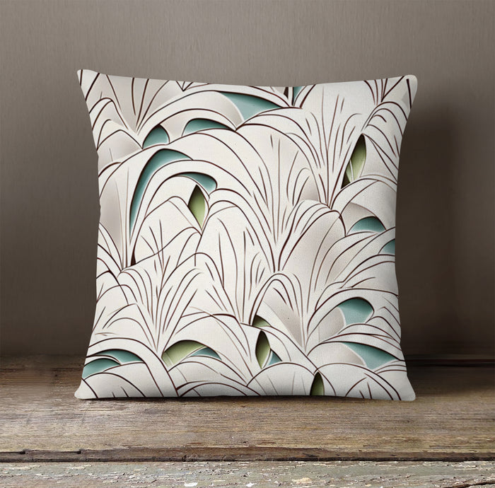 Beige Botanical Fan Leaf Pattern Throw Pillow Cover