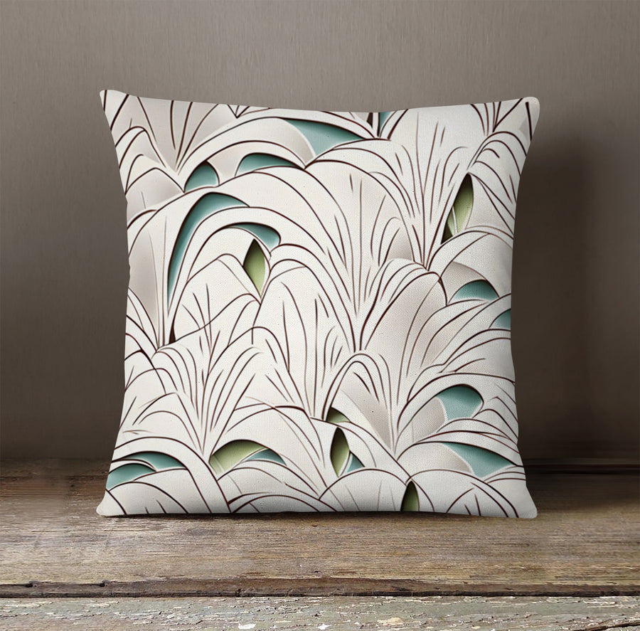 Beige Botanical Fan Leaf Pattern Throw Pillow Cover