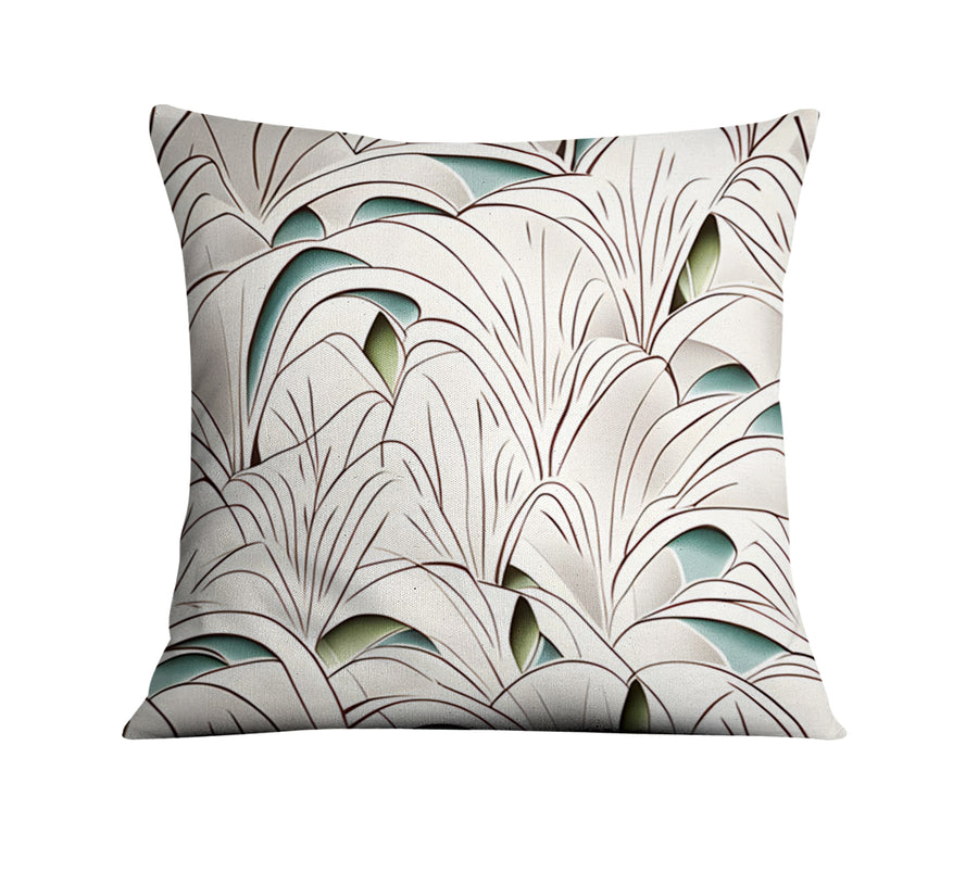 Beige Botanical Fan Leaf Pattern Throw Pillow Cover