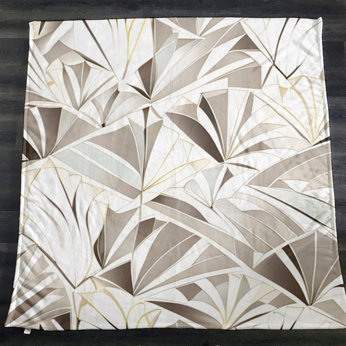 Beige Geometric Fan Pattern Fleece Sherpa Blanket