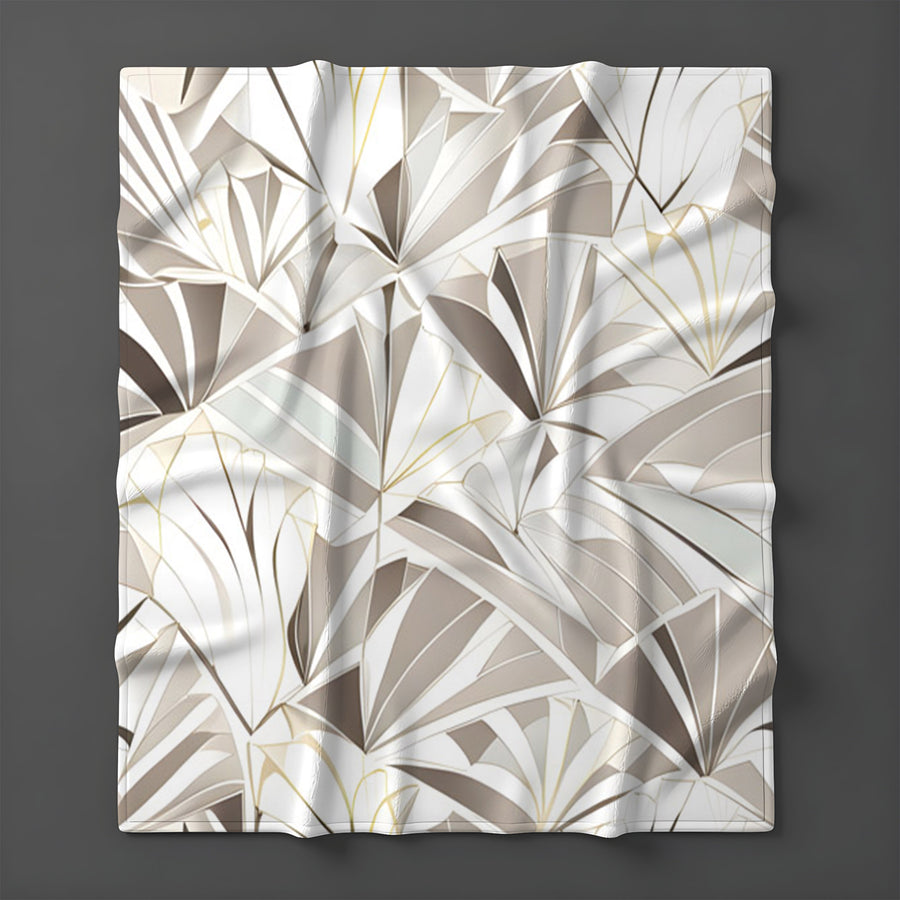 Beige Geometric Fan Pattern Fleece Sherpa Blanket