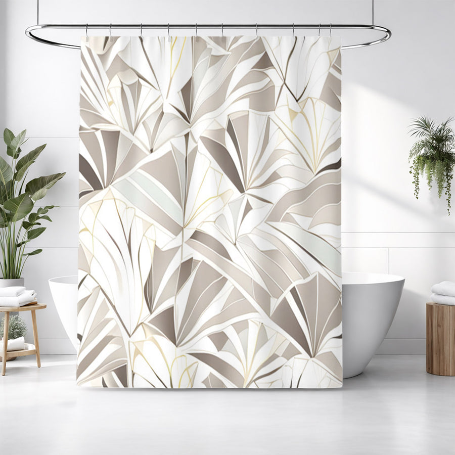 Beige Geometric Fan Pattern Shower Curtain