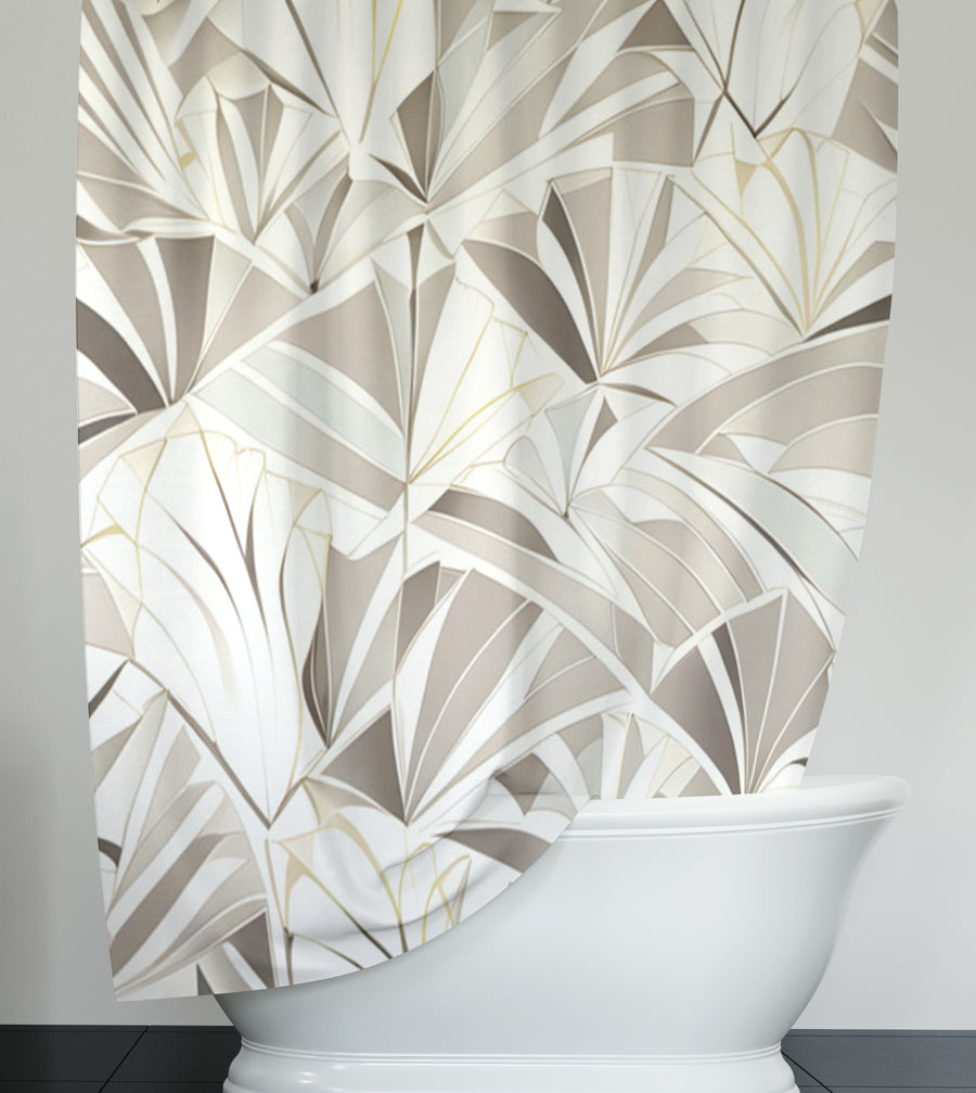 Beige Geometric Fan Pattern Shower Curtain