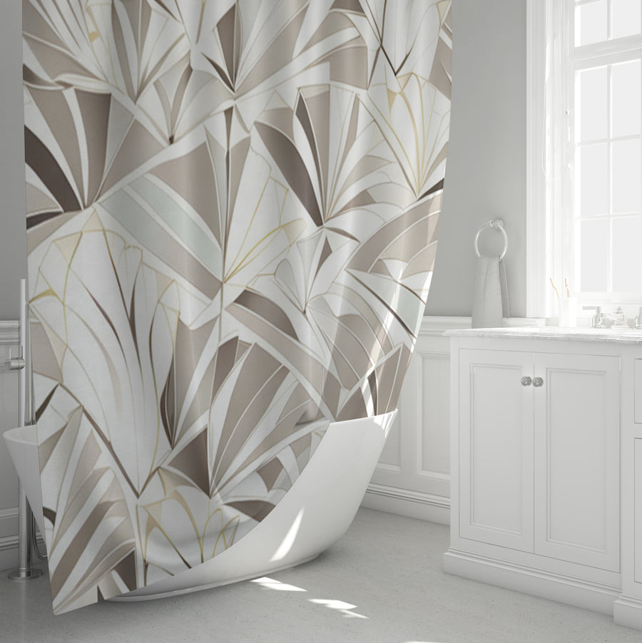 Beige Geometric Fan Pattern Shower Curtain