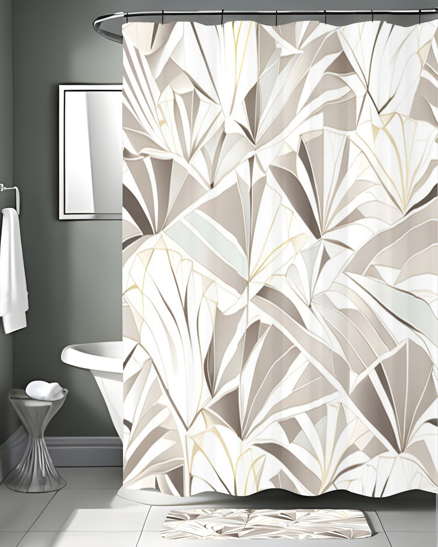 Beige Geometric Fan Pattern Shower Curtain