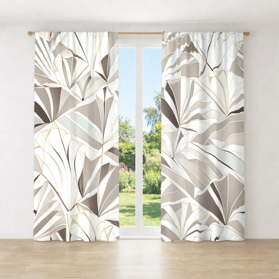 Beige Geometric Fan Pattern Window Curtains