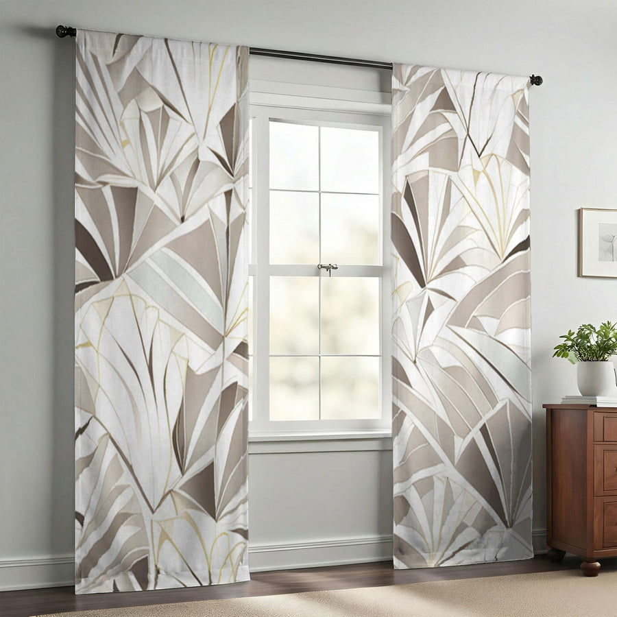 Beige Geometric Fan Pattern Window Curtains