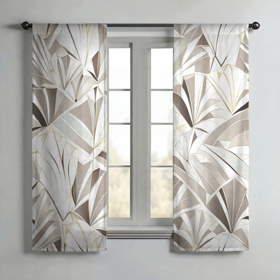 Beige Geometric Fan Pattern Window Curtains