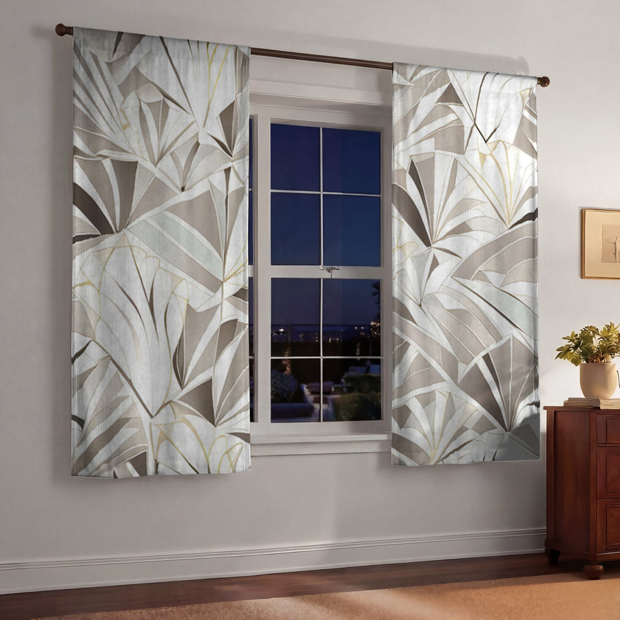 Beige Geometric Fan Pattern Window Curtains