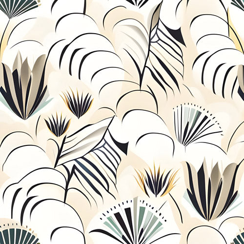 Beige Botanical Fan Leaf Pattern
