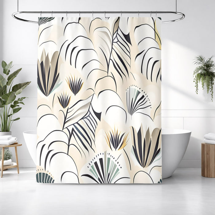 Beige Botanical Fan Leaf Pattern Shower Curtain
