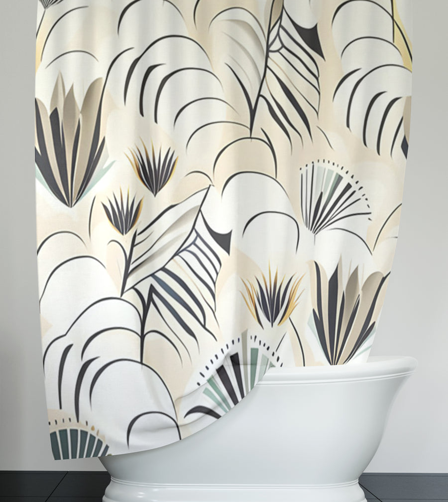 Beige Botanical Fan Leaf Pattern Shower Curtain
