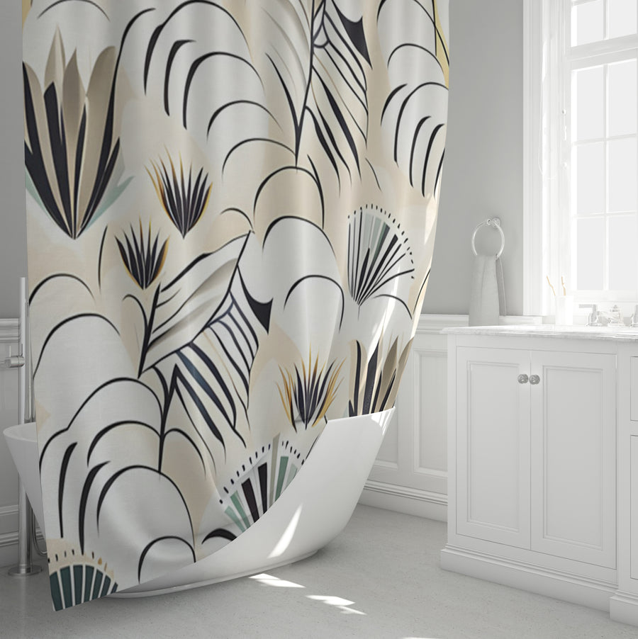 Beige Botanical Fan Leaf Pattern Shower Curtain