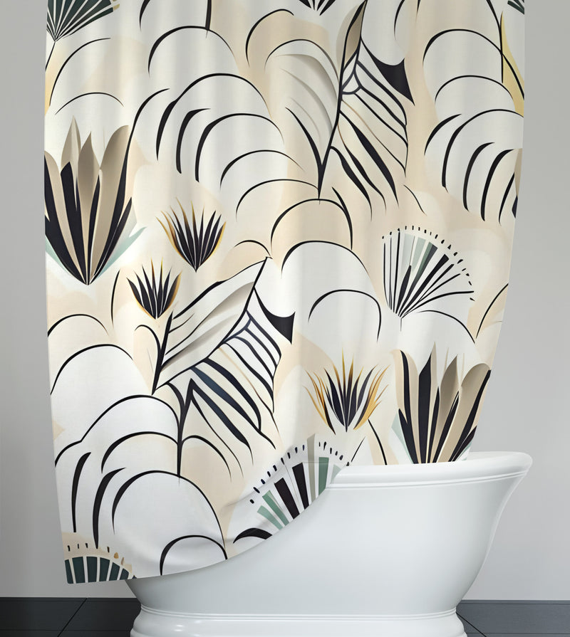 Mid Century Style Shower Curtains - Pale Yellow , Black and White Modern Style Print - Deja Blue Studios