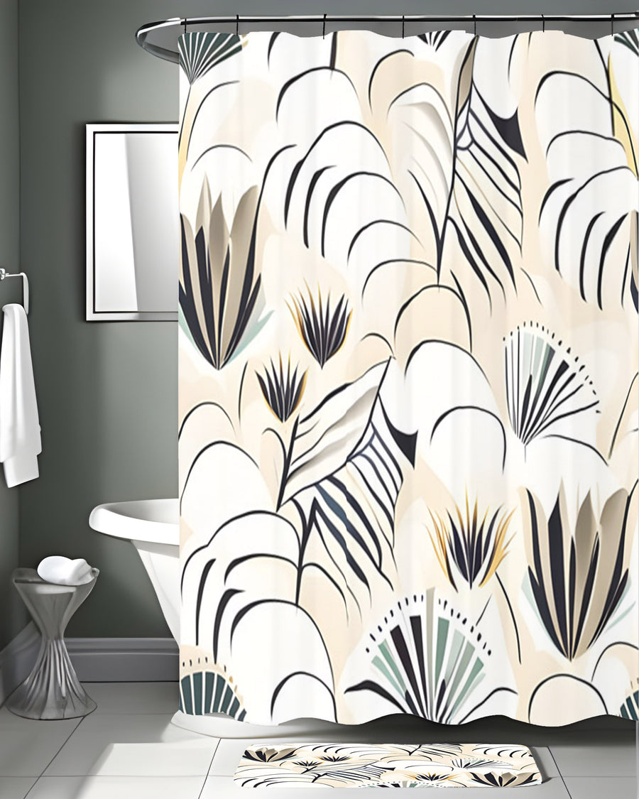 Beige Botanical Fan Leaf Pattern Shower Curtain
