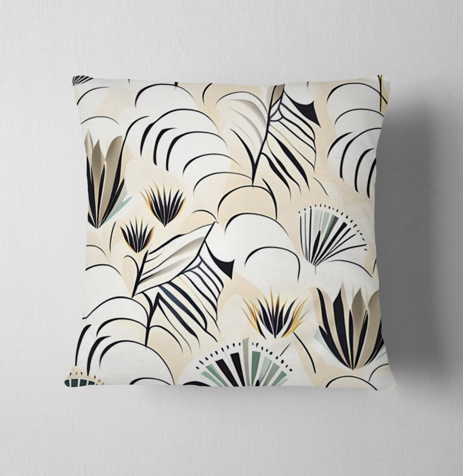Beige Botanical Fan Leaf Pattern Throw Pillow Cover