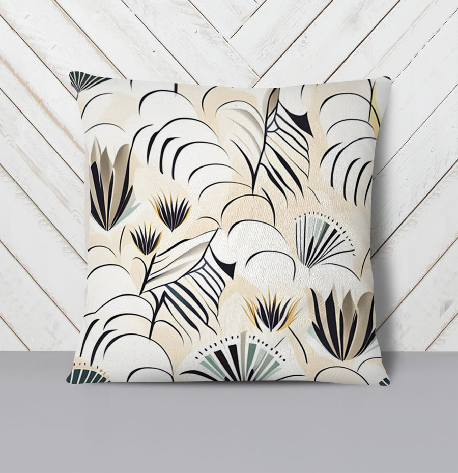 Beige Botanical Fan Leaf Pattern Throw Pillow Cover