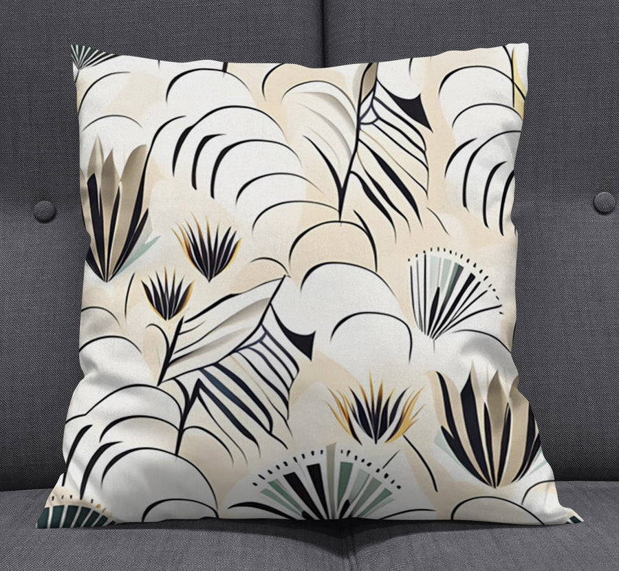 Beige Botanical Fan Leaf Pattern Throw Pillow Cover