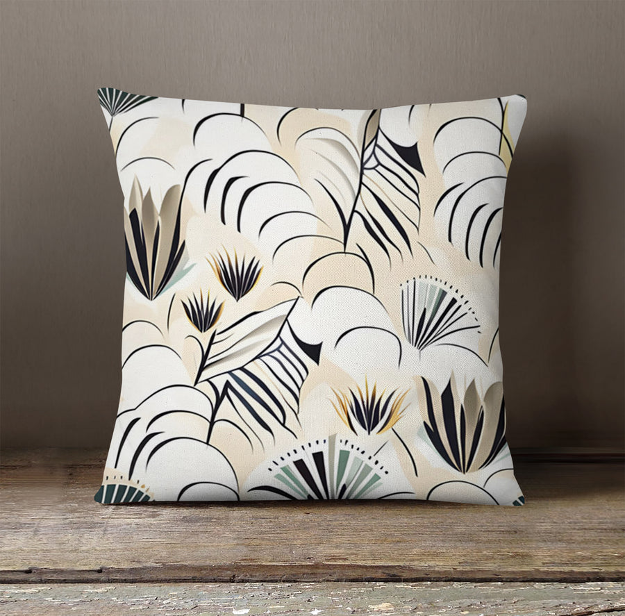 Beige Botanical Fan Leaf Pattern Throw Pillow Cover