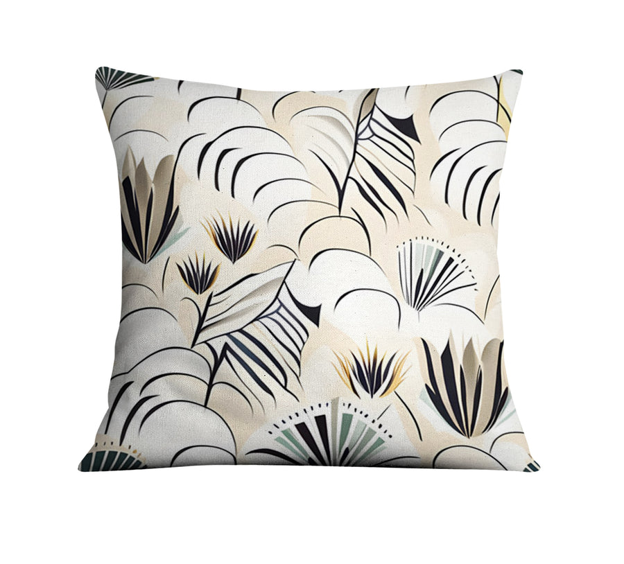 Beige Botanical Fan Leaf Pattern Throw Pillow Cover