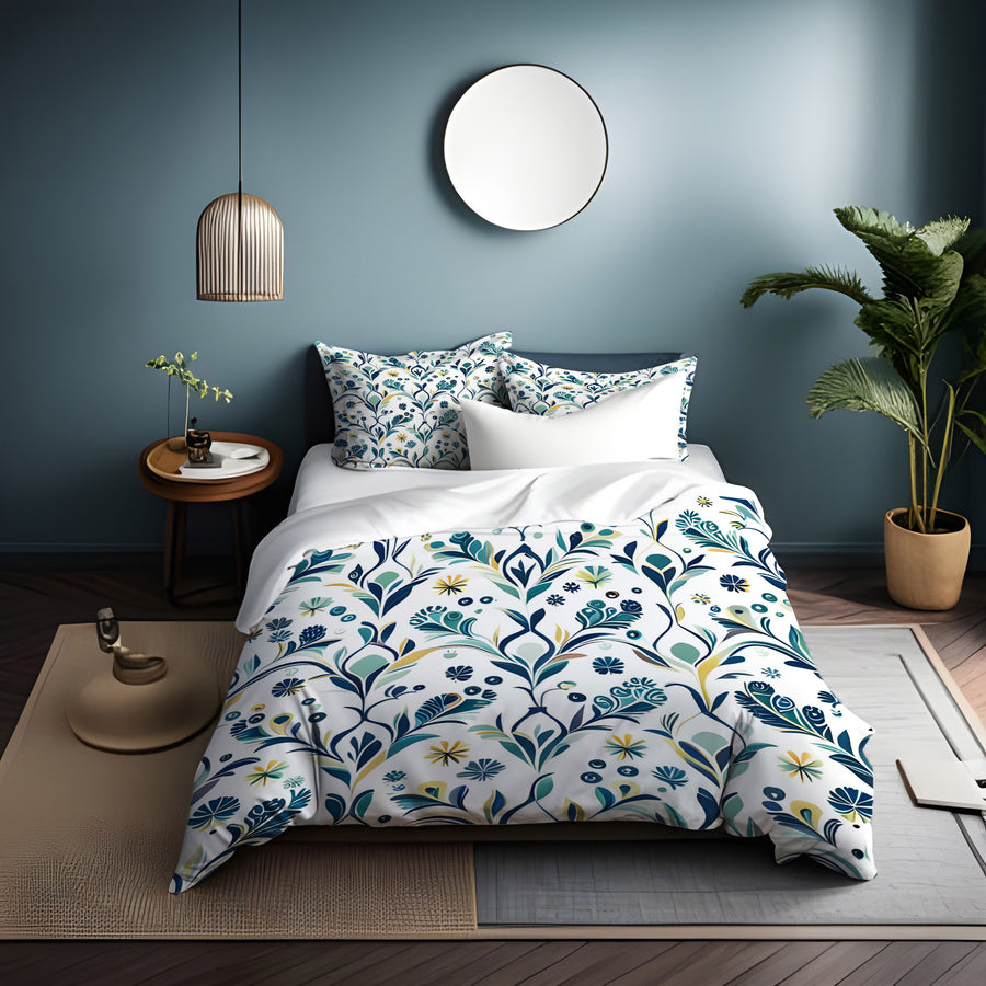 Blue Floral Vine Pattern Duvet Cover