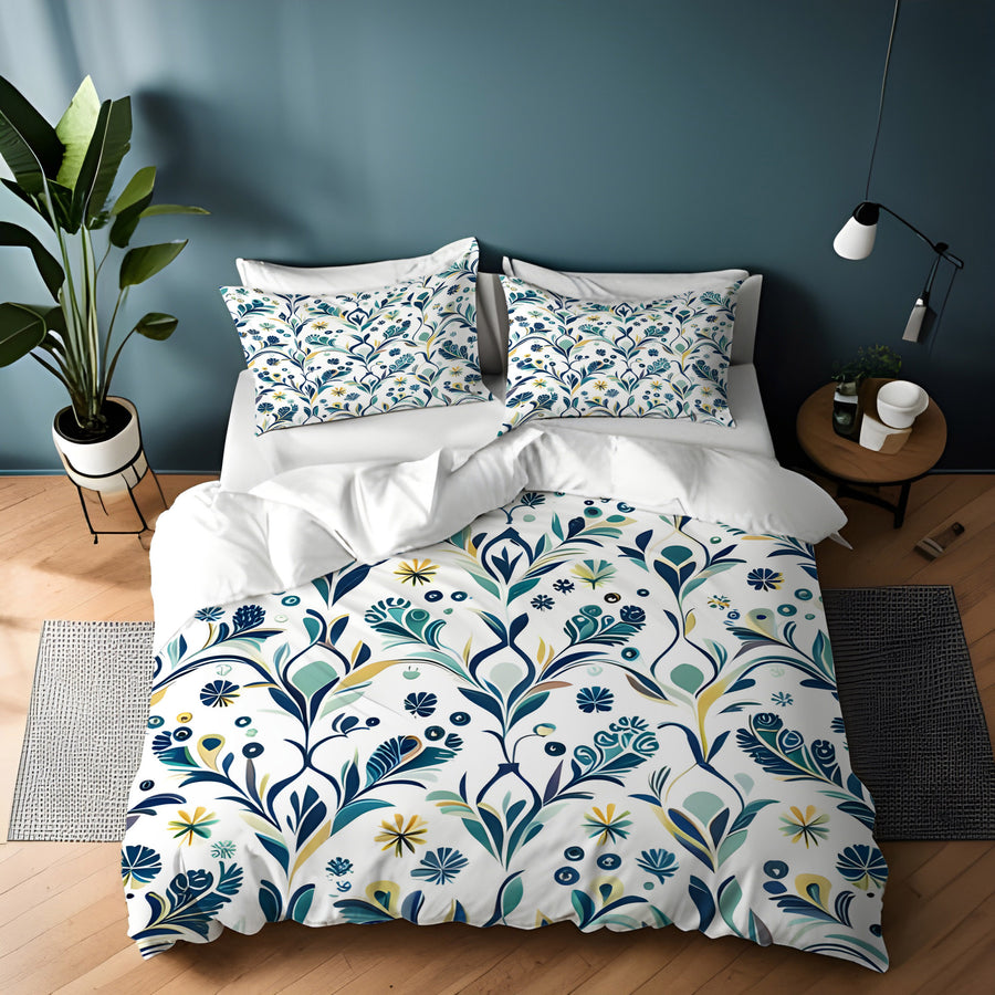 Blue Floral Vine Pattern Duvet Cover