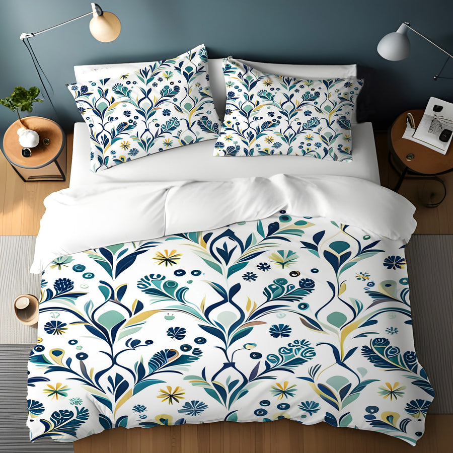Blue Floral Vine Pattern Duvet Cover
