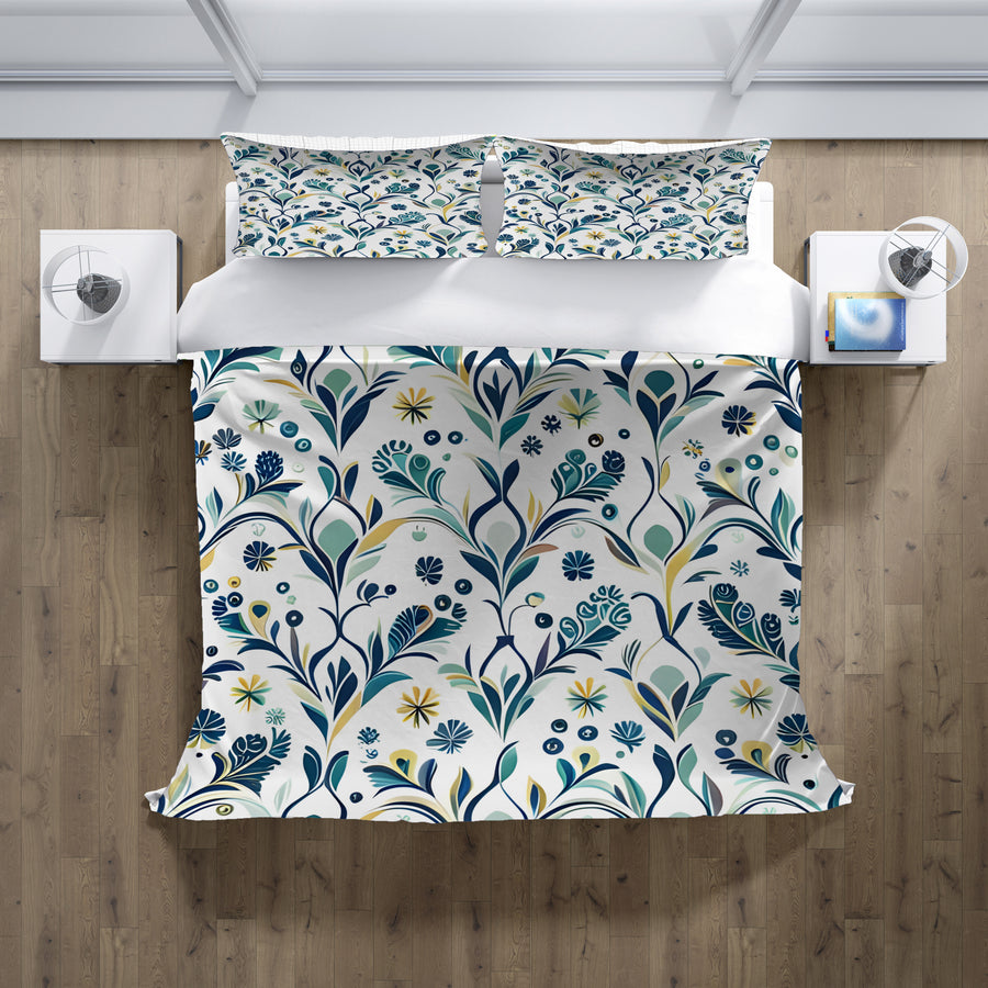 Blue Floral Vine Pattern Duvet Cover