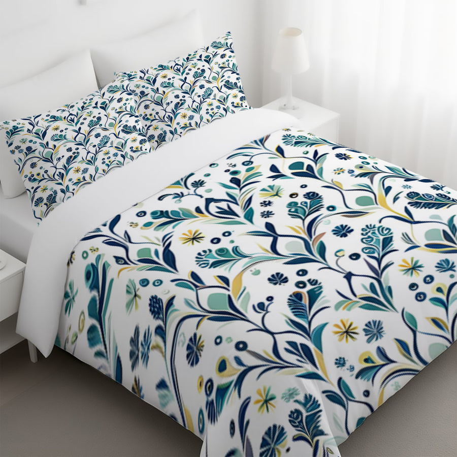 Blue Floral Vine Pattern Duvet Cover