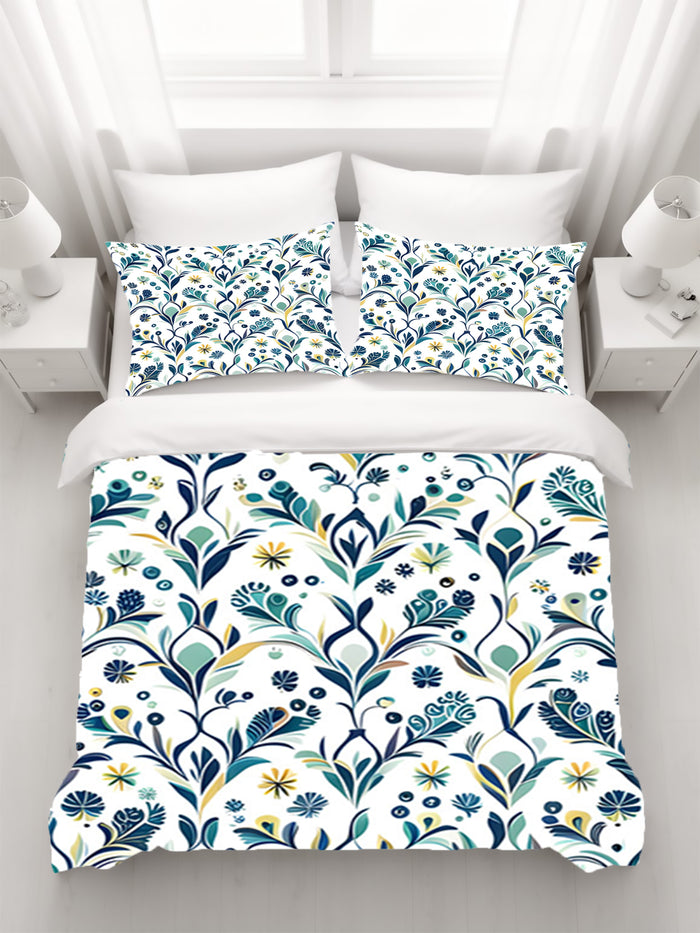 Blue Floral Vine Pattern Duvet Cover