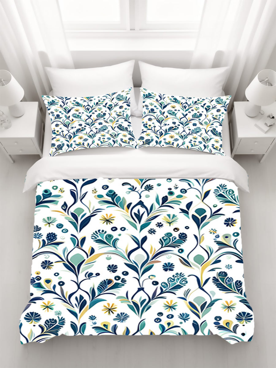 Blue Floral Vine Pattern Duvet Cover