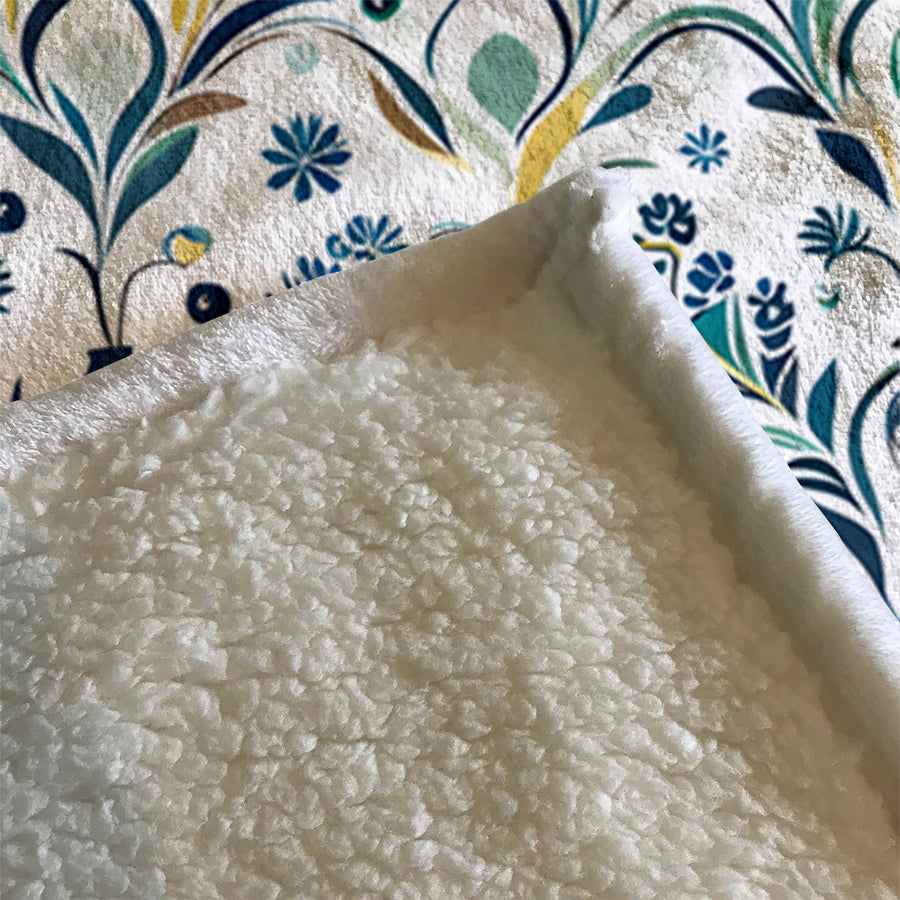 Blue Floral Vine Pattern Fleece Sherpa Blanket