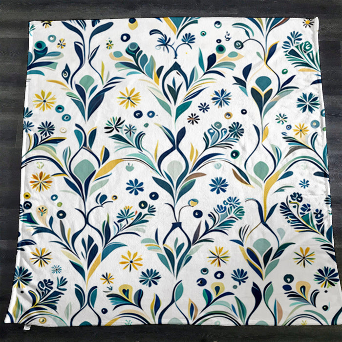 Blue Floral Vine Pattern Fleece Sherpa Blanket