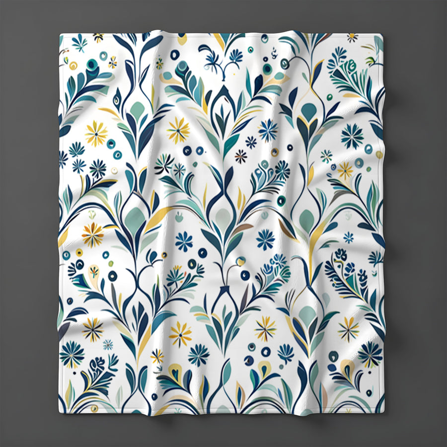 Blue Floral Vine Pattern Fleece Sherpa Blanket
