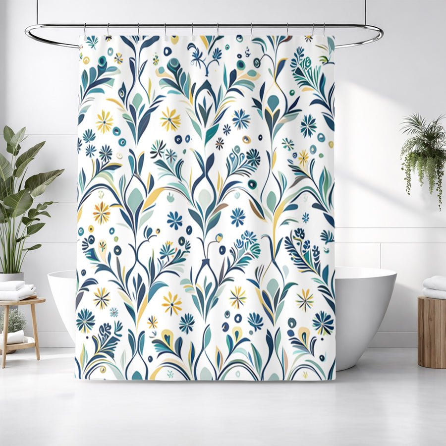 Blue Floral Vine Pattern Shower Curtain