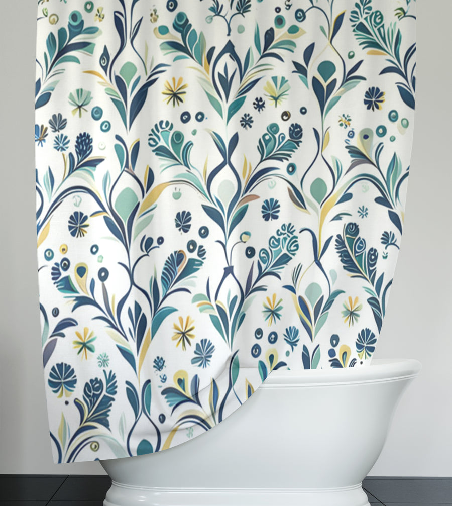 Blue Floral Vine Pattern Shower Curtain